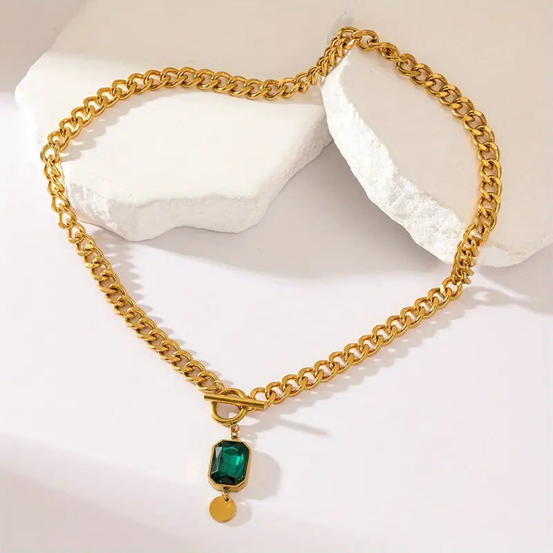 Collier Pendentif Émeraude Chaîne Épaisse | Or