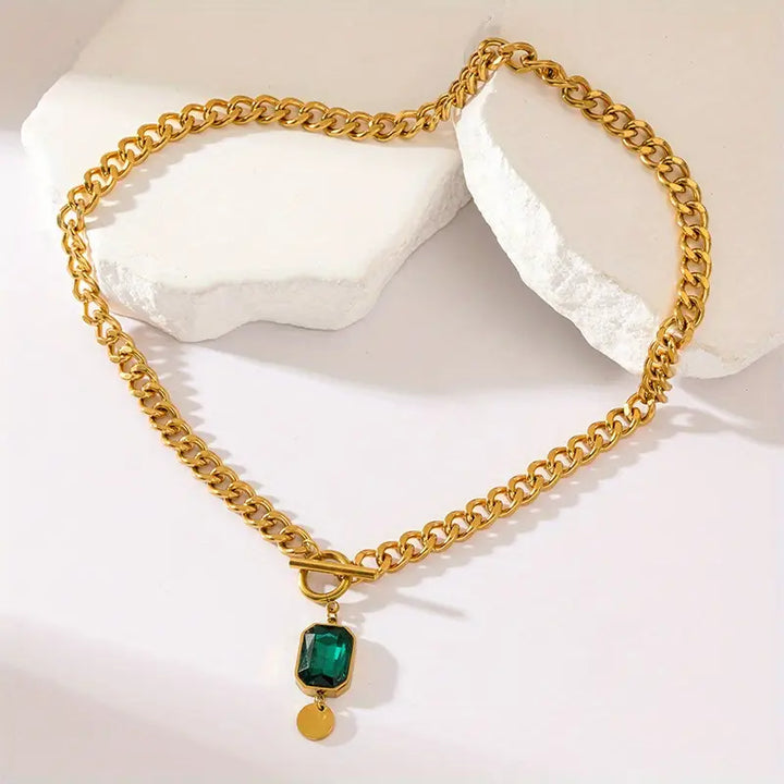 Collier Pendentif Émeraude Chaîne Épaisse | Or