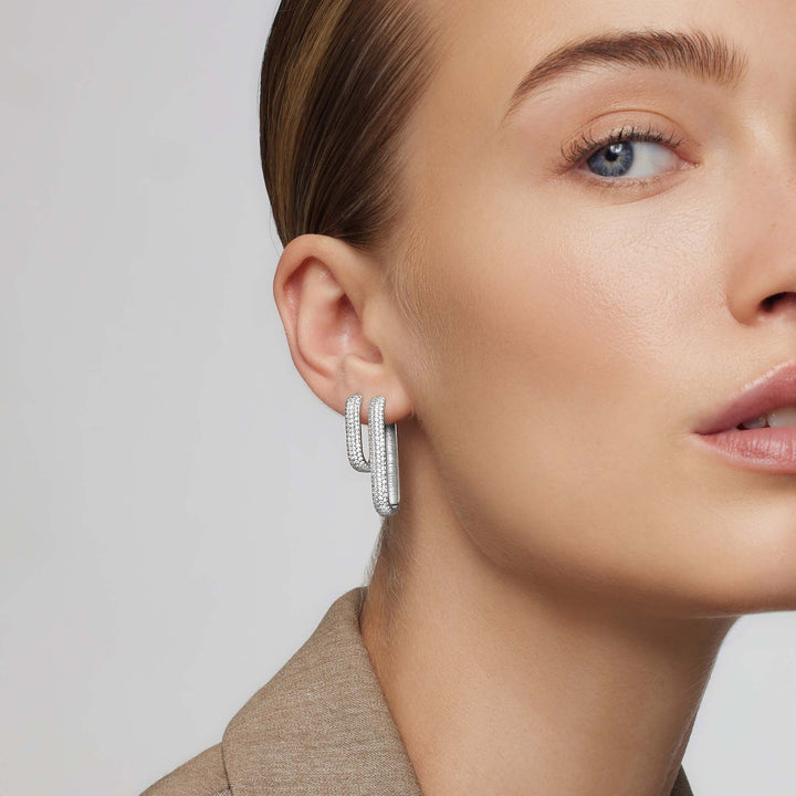 Boucles d'oreilles Pavé Icône | Or Blanc