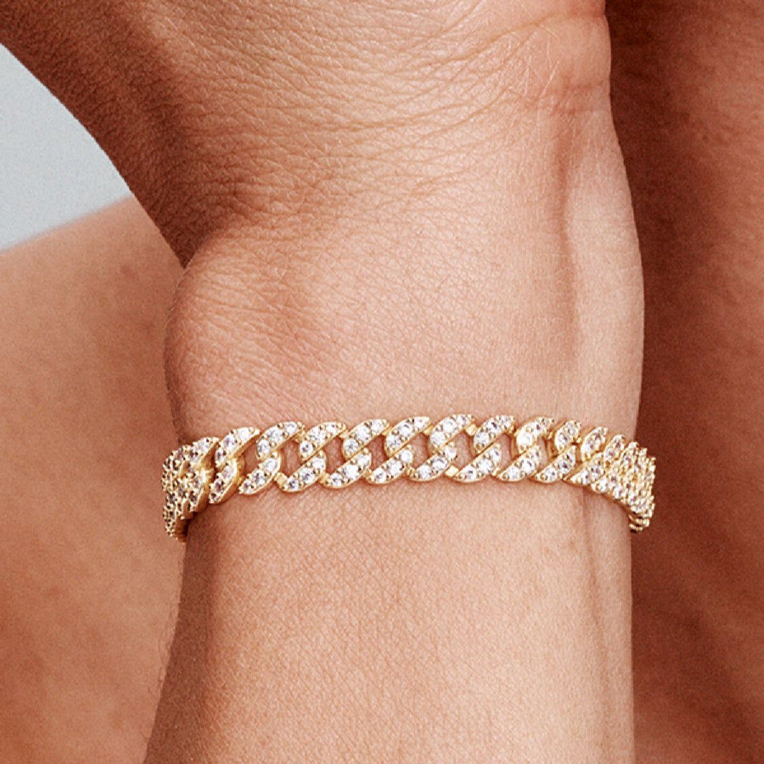 Bracelet Cubain en Moissanite | Or Blanc