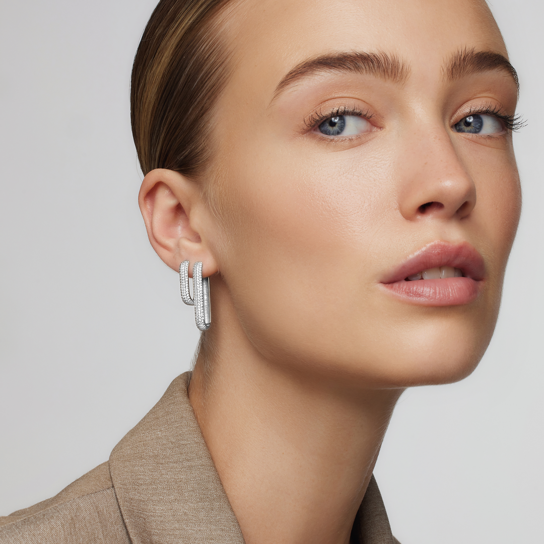 Boucles d'oreilles Pavé Icône | Or Blanc