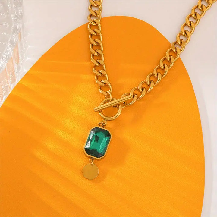 Collier Pendentif Émeraude Chaîne Épaisse | Or