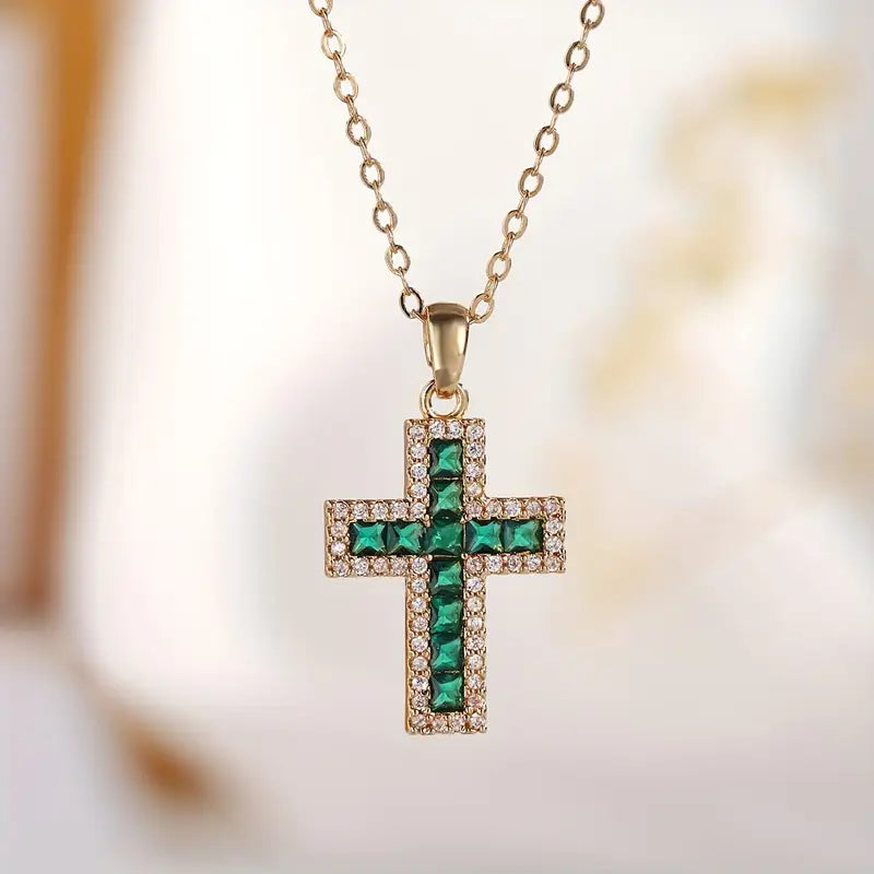 Collier Pendentif Croix Émeraude Solene | Or