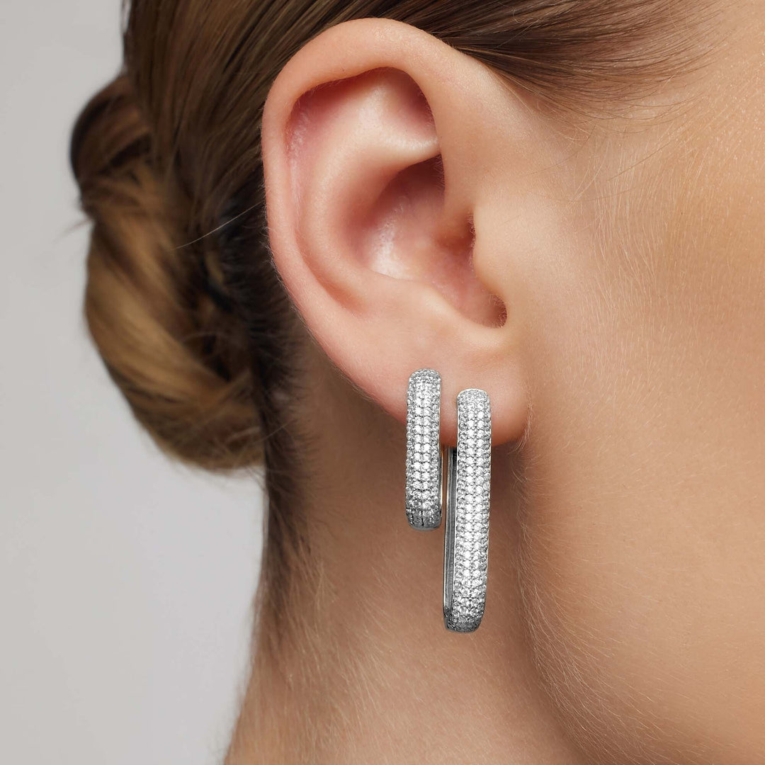 Boucles d'oreilles Pavé Icône | Or Blanc