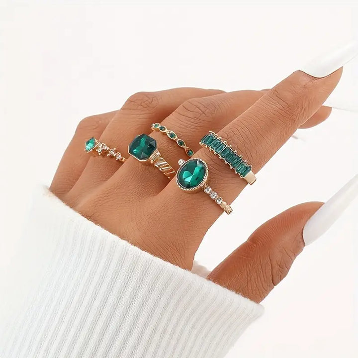 Ensemble de Bagues Émeraude Exquise Zarina | Or