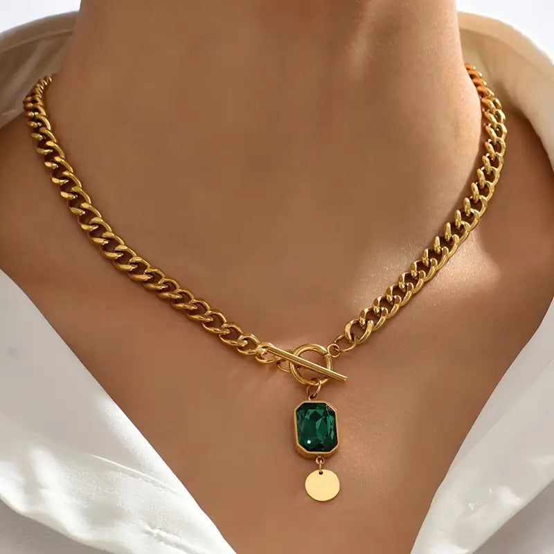Collier Pendentif Émeraude Chaîne Épaisse | Or