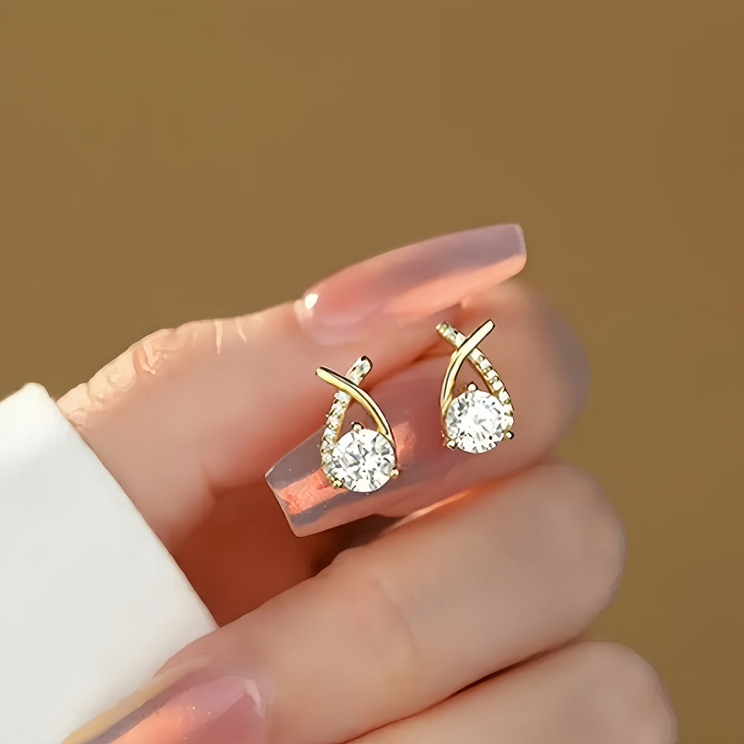 O&O - Boucles d'oreilles en zirconium Croix Dorée
