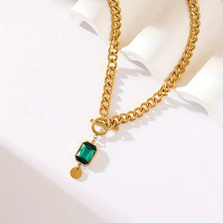 Collier Pendentif Émeraude Chaîne Épaisse | Or