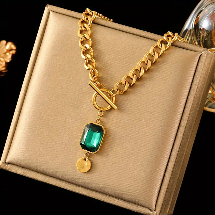 Collier Pendentif Émeraude Chaîne Épaisse | Or