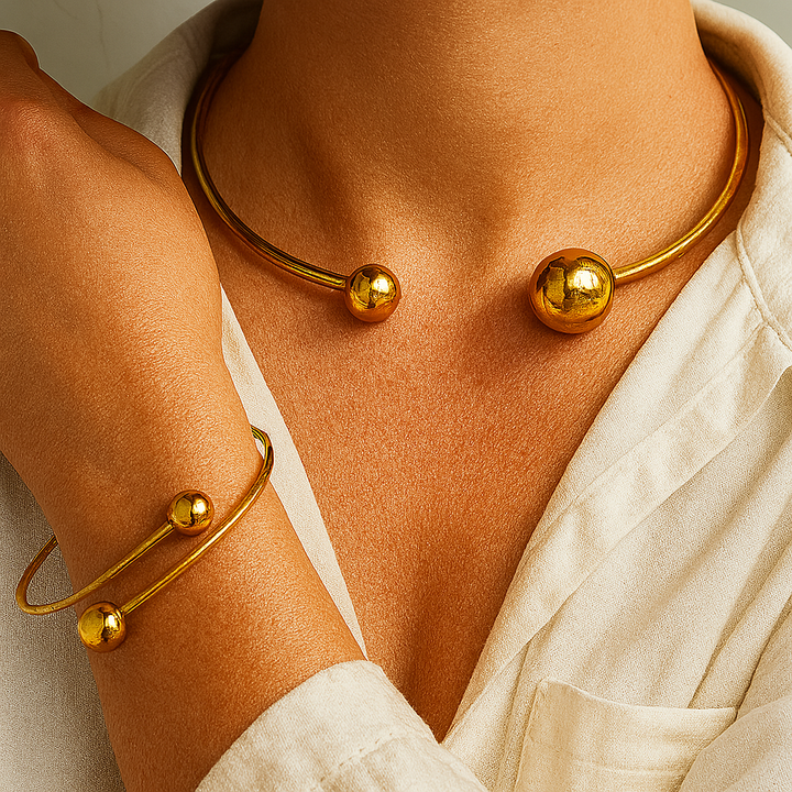Ensemble de Collier et Bracelet Minimaliste Lumineux | Or