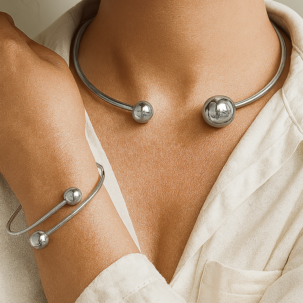Ensemble de Collier et Bracelet Minimaliste Lumineux | Or