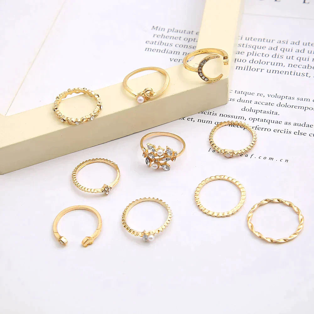 Pack de 10 Bagues Bohémiennes en Or