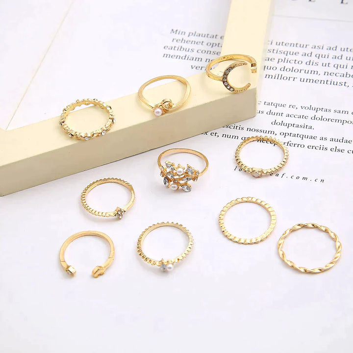 Pack de 10 Bagues Bohémiennes en Or