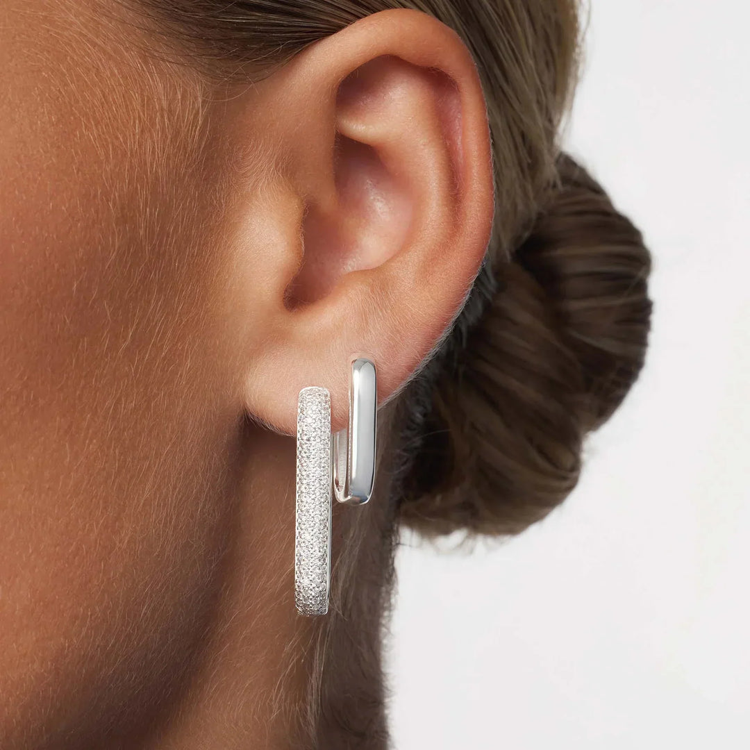 Boucles d'Oreilles Pavé Grande Icône | Or Blanc