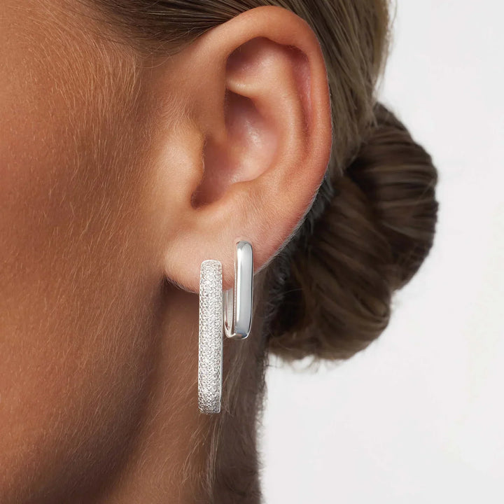 Boucles d'Oreilles Pavé Grande Icône | Or Blanc