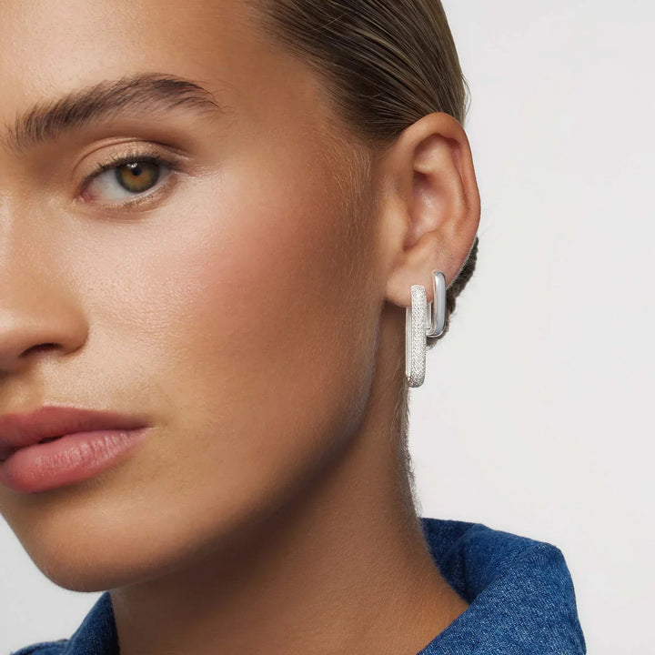 Boucles d'Oreilles Pavé Grande Icône | Or Blanc