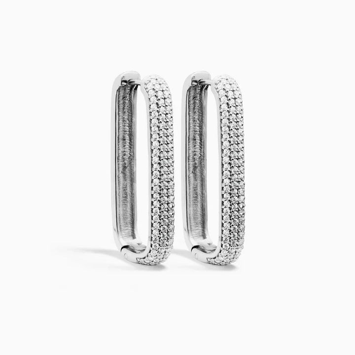Boucles d'Oreilles Pavé Grande Icône | Or Blanc