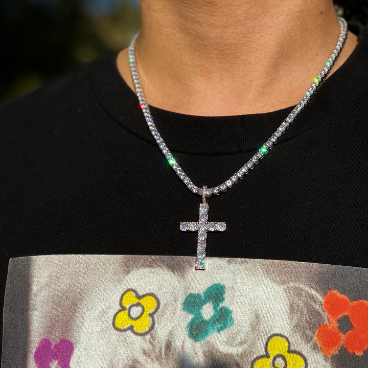 Collier croix en moissanite | Or blanc