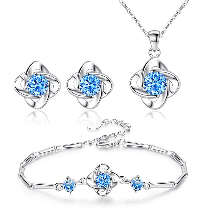 Ensemble de boucle Seren Clover Bleu | Or Blanc