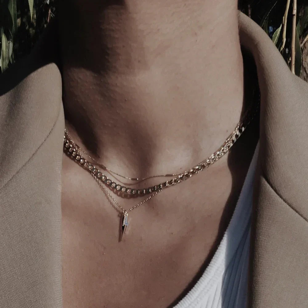 Collier Chaîne à Maillons Plat | Or Blanc