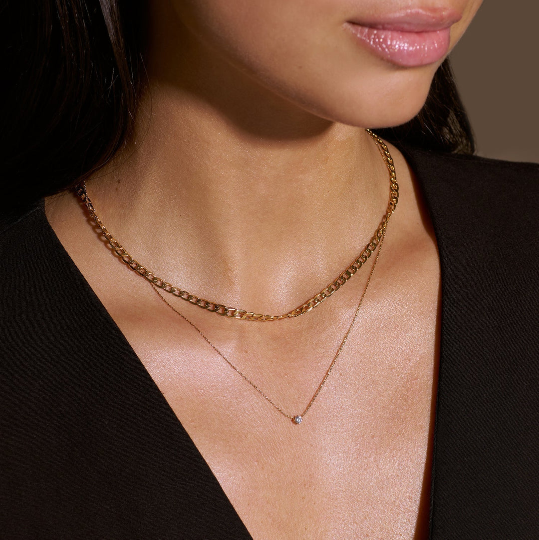 Collier Chaîne à Maillons Plat | Or Blanc