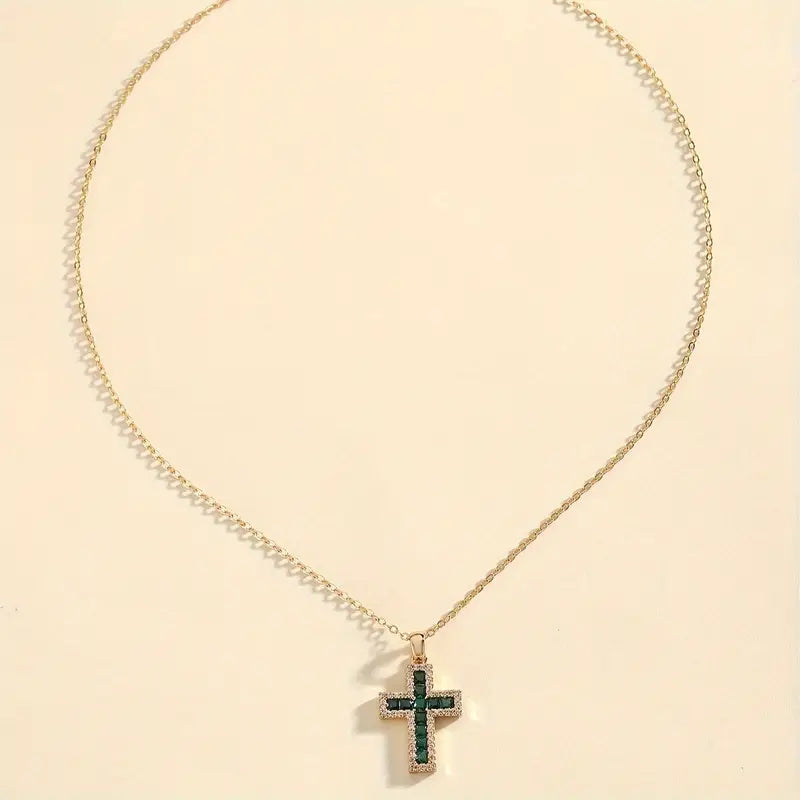 Collier Pendentif Croix Émeraude Solene | Or