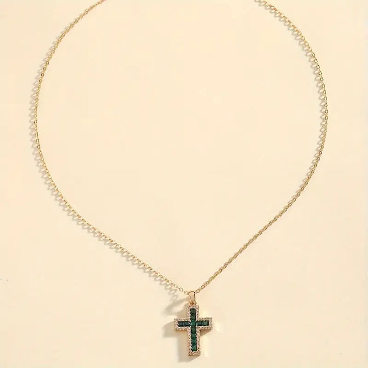 Collier Pendentif Croix Émeraude Solene | Or