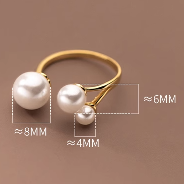 Bague ajustable en perles d'eau douce triples